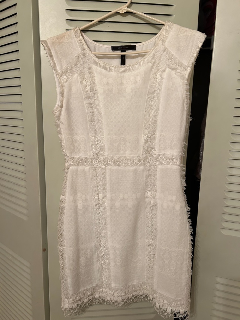 BCBGMaxAzria White Lace Mini Sheath Dress